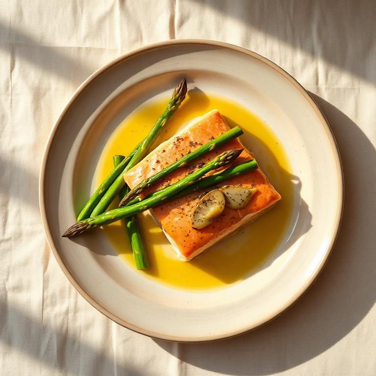 Salmão Assado com Aspargos